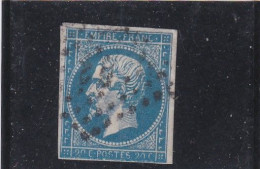 FRANCE - 1854 - NAPOLEON III N° 14A - 20 C BLEU - OBLITERE - IMPRESSION DEFECTUEUSE - 1853-1860 Napoléon III