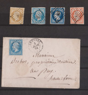 FRANCE N°13A - N°14 - N°14A -16A 1856-1860 NAPOLEON III  4 TIMBRES  + LETTRE N°14 ANNOHAY  VOIR SCAN - 1853-1860 Napoleone III