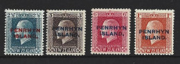 Penrhyn Island 1917 - 1920 Overprints On KGV Perf. 14 X 14.5 Set Of 4 FM - Penrhyn