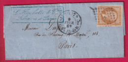 N°13 BISTRE BRUN PARIS POTHION 1520 H ROMAIN GL POUR PARIS LETTRE - 1849-1876: Periodo Classico