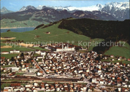 12496324 Einsiedeln SZ Kloster Sihlsee Und Glarner Alpen Fliegeraufnahme Einsied - Sonstige & Ohne Zuordnung