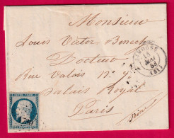 N°10 PC 1730 LIMOGES HAUTE VIENNE POUR PARIS PALAIS ROYAL 1853 LETTRE - 1849-1876: Klassik