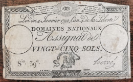 Assignat 25 Sols - 4 Janvier 1792 - Série 39 - Domaine Nationaux - Assignats