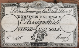 Assignat 25 Sols - 4 Janvier 1792 - Série 1457 - Domaine Nationaux - Assignate