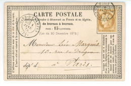 CARTE PRECURSEUR Envoi à LEON MARQUIS 10 Rue Du Dragon à PARIS Ambulant Toulouse A Paris / Gare D'Etampes / Année 1875 - 1849-1876: Klassik