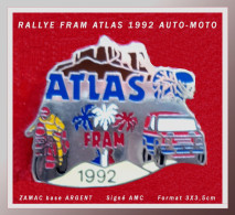 SUPER PIN'S "RALLYE RALLYE FRAM ATLAS 92 En ZAMAC ARGENT, AUTO-MOTO, Signé AMC, Format 3X3,5cm - Rallye