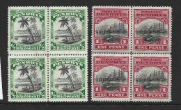 Penrhyn Island 1927 - 1929 1/2d & 1d Later Issued Scenes Definitives Fresh MNH Blocks Of 4 MLH / MNH - Penrhyn