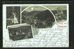 Mondschein-Lithographie Triberg /Schwarzwald, Wallfahrtskirche, Gerwig-Denkmal  - Triberg