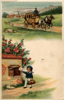 Kind Briefkasten - Postkutsche - Prägekarte - Autres & Non Classés