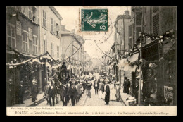 42 - ROANNE - GRAND CONCOURS MUSICAL INTERNATIONAL DES 15-16 AOUT 1908 - SOCIETE DE SAUXILLANGE RUE NATIONALE - Roanne