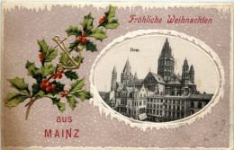 Fröhliche Weihnachten Aus Mainz - Litho Prägekarte - Mainz