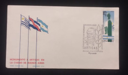 D)1974, URUGUAY, FIRST DAY COVER, ISSUE, MONUMENT TO ARTIGAS IN BUENOS AIRES, FDC - Uruguay