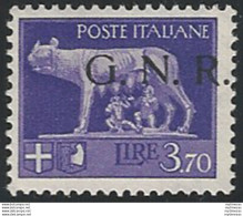 1943 Repubblica Sociale Lire 3,70 G.N.R. I Brescia Var MNH Sassone N. 484/Ihcc - Andere & Zonder Classificatie