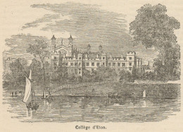England - Eton College - Stampa Antica - 1892 Engraving - Estampes & Gravures