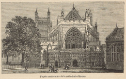 England - Exeter - View Of The Cathedral - Stampa Antica - 1892 Engraving - Estampes & Gravures