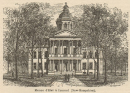 New Hampshire - Concord - State House - Stampa Antica - 1892 Engraving - Estampes & Gravures