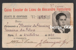 Caixa Escolar Do Liceu Alexandre Herculano * Porto * Bilhete De Identidade * 1935 - Historische Dokumente