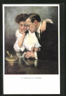 Künstler-AK Clarence F. Underwood: A Probelm Of Income, Paar Beim Rechnen  - Underwood, Clarence F.