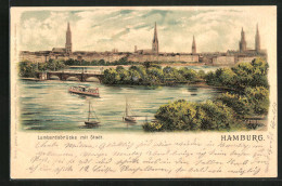 Lithographie Hamburg, Lombardsbrücke Mit Stadt  - Mitte