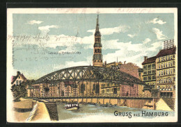 Lithographie Hamburg, Kornhausbrück über Den Zollkanal  - Mitte