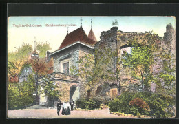 AK Teplitz Schönau / Teplice, Passanten An Der Schlossbergruine  - Tschechische Republik