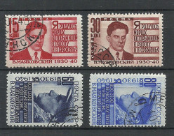 RUSSLAND RUSSIA 1940 Michel 745 - 748 Majakovski O - Gebruikt