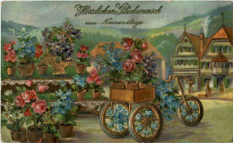 Fahrrad Mit Blumen - Prägekarte - Andere & Zonder Classificatie