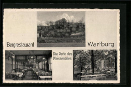 AK Gössnitz, Bergrestaurant Wartburg, Innenansicht, Garten  - Goessnitz