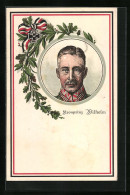 Künstler-AK Kronprinz Wilhelm Von Preussen, Gerahmt Von Eichenlaub Und Lorbeer  - Royal Families