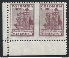 1946 COLOMBIA, YT 399  MNH/**  COPPIA NON DENTELLATA  VARIETA - America (Other)