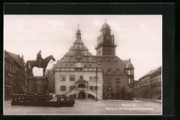 AK Plauen I. V., Rathaus Mit König-Albert-Denkmal  - Plauen