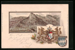 Passepartout-Lithographie Oberammergau, Ortsansicht Gegen Das Gebirge, Wappen  - Autres & Non Classés