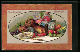 AK Esstisch Mit Truthahn, Austern Und Obst, Thanksgiving  - Sonstige & Ohne Zuordnung
