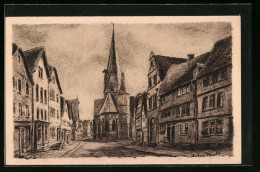 Künstler-AK Schotten, Marktstrasse Mit Kirche  - Andere & Zonder Classificatie