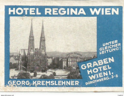 Etiquette HOTEL Ancienne Petit Format HOTEL REGINA WIEN GRABEN HOTEL - Hotel Labels