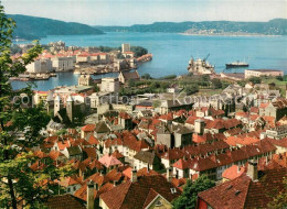 73603882 Bergen Norwegen Panorama With The Express Coastal Line In Harbour Berge - Norvège