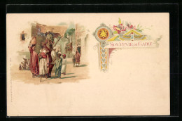 Lithographie Kairo, Scènes De Rue Avec Esel Et Wasserträgerin, Ornamente  - Sonstige & Ohne Zuordnung