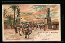 Lithographie Kairo, Eingang Zur Kasr-el-Nil-pont  - Other & Unclassified