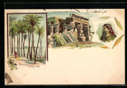 Lithographie Caire, Palmiers De Gezireh, Temple De Kom-Ombo  - Sonstige & Ohne Zuordnung