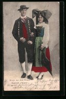AK Ehepaar In Elsässer Tracht Mit Regenschirm  - Costumes