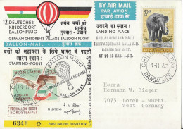 BALLON BANGALORE INDE 1963, CARTE NUMEROTEE POUR L ALLEMAGNE, VOIR LES SCANNERS - Fesselballons