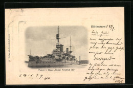 AK Wilhelmshaven, Panzer 1. Klasse Kaiser Friedrich III. In Der Bugansicht  - Warships