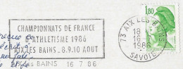 ATHLETISME CHAMPIONNATS DE FRANCE AOUT 1986 D AIX LES BAINS SAVOIE - FLAMME SUR CARTE LAC DU BOURGET, VOIR LES SCANNERS - Atletiek