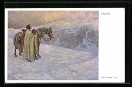 Künstler-AK Parsival Mit Seinem Pferd Im Schnee Wird Erleuchtet  - Cuentos, Fabulas Y Leyendas
