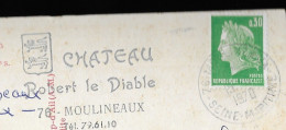 MOULINEAUX SEINE MARITIME, FLAMME CHATEAU ROBERT LE DIABLE ? CACHET MOULINEAUX 1970 SUR CARTE DU CHATEAU, VOIR LES SCANS - Briefe U. Dokumente