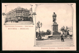 AK Moscou, Hotel National, Monument Pouchkine  - Russland