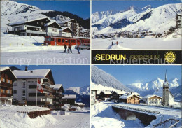 12456904 Sedrun Bahn Panorama Dorfpartien Kirche Sedrun - Autres & Non Classés