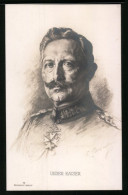 Künstler-AK Unser Kaiser Wilhelm II. In Uniform Mit Ernsten Blick  - Königshäuser