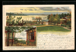 Lithographie Berlin-Wannsee, Partie Am Kaiser Pavillon, Gaststätte  - Wannsee