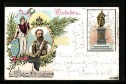 Lithographie Wiesbaden, Ortsansicht, Kaiser Friedrich Denkmal, Kaiser Friedrich  - Wiesbaden